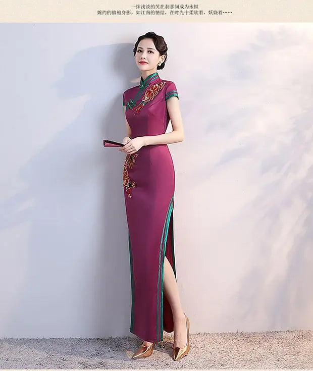 S-5XL Grren Party Cheongsam Vintage Chinese Style Spring Long Evening Dress Oriental Woman Elegant Qipao Vestido - Seprincess