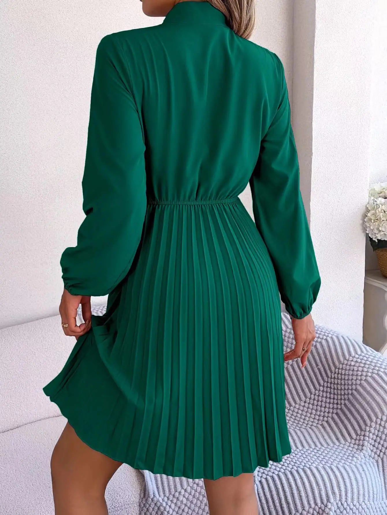 2024 Women's Dresses New in Spring Summer Autumn Winter New Fashion Pure Color Lace Up Long Sleeve Elastic Waist Party Pleated - Seprincess