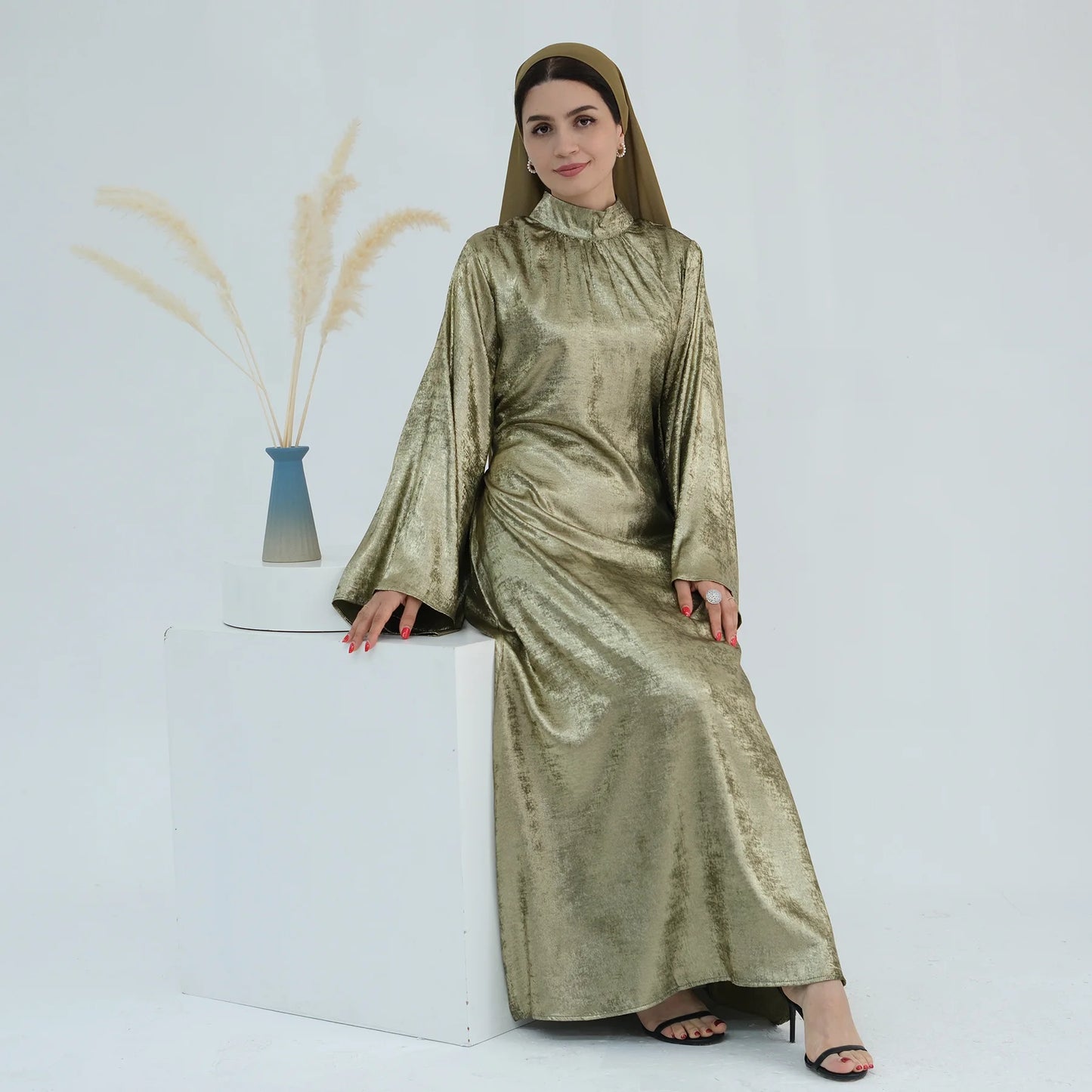 Butterfly Abaya Dress Elegant Belted Muslim Party Hijab Dresses Bronze Abayas for Women Dubai Turkey Islam Clothing Eid Kaftan - Seprincess