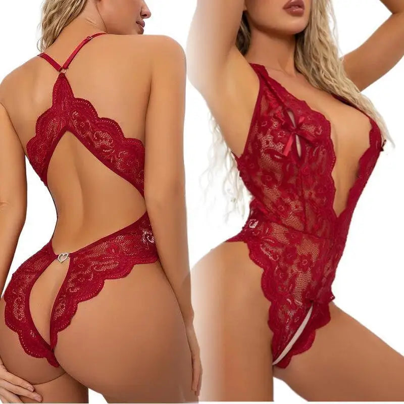 Lingerie Tight open cut embroidery jacquard lace deep v Sex clothes adult large xxxl dresses sexy sets women's sexy underwear - Seprincess