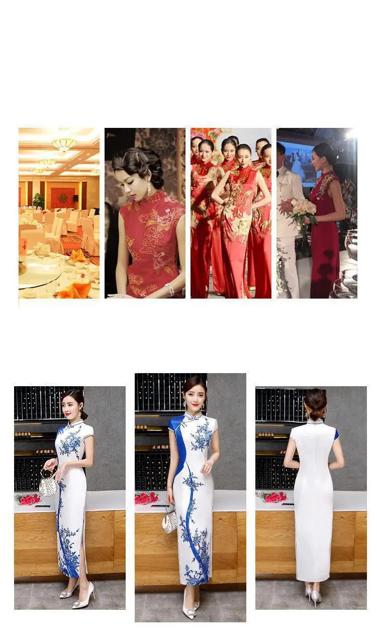 Summer Lady Short Sleeve Qipao Chinese Traditional Women Party Dress Female Elegant Print Vintage Button Cheongsam - Seprincess