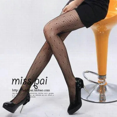 Sexy women seamless pantyhose net tight nylon print stocking fishnet mesh female hosiery love back vertical silk stockings PR09