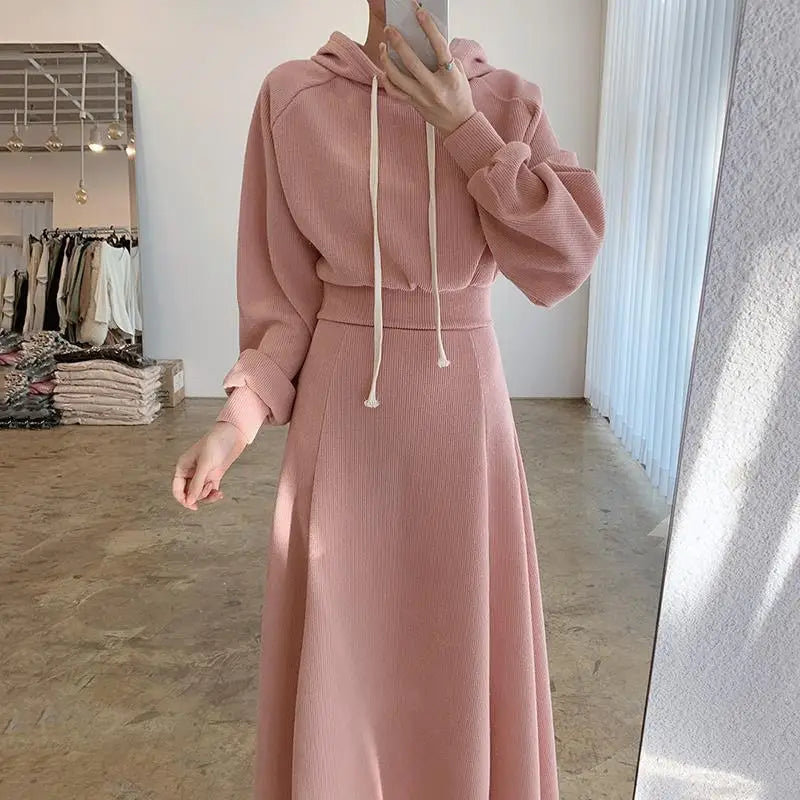 2024 Skirt Sets Women 2 Piece Outfit Korean Fashion Stylish Hoodie Sweatshirt + Long Skirts for Young Lady Female Casual Clothes - Seprincess