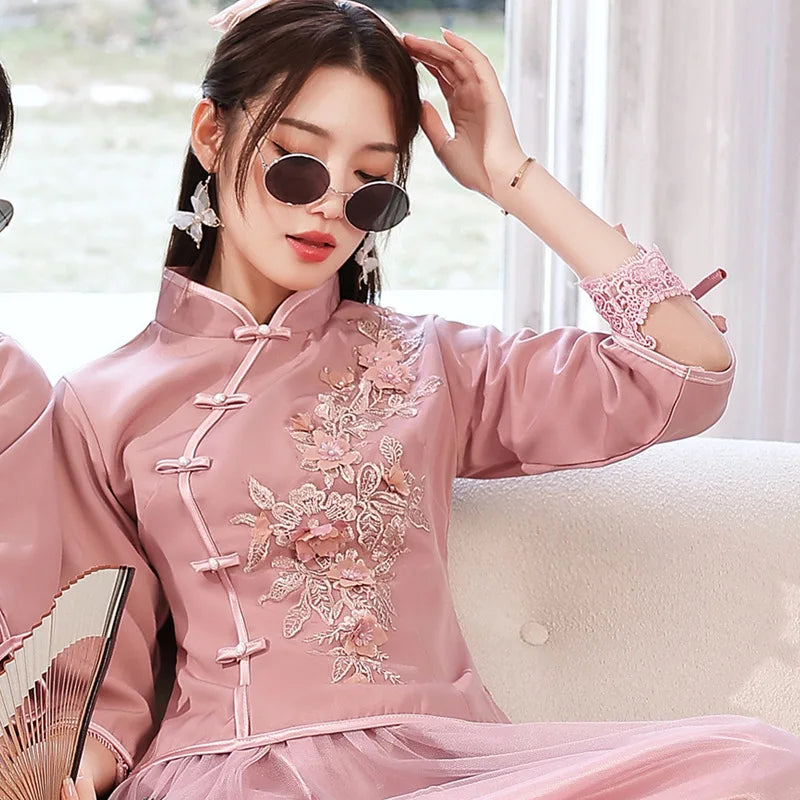 Chinese Wedding Dresses Qipao Traditional Bridesmaid Elegant Khaki Pink Cheongsam Modern Three Quarter Sleeves Outfits for Girls - Seprincess