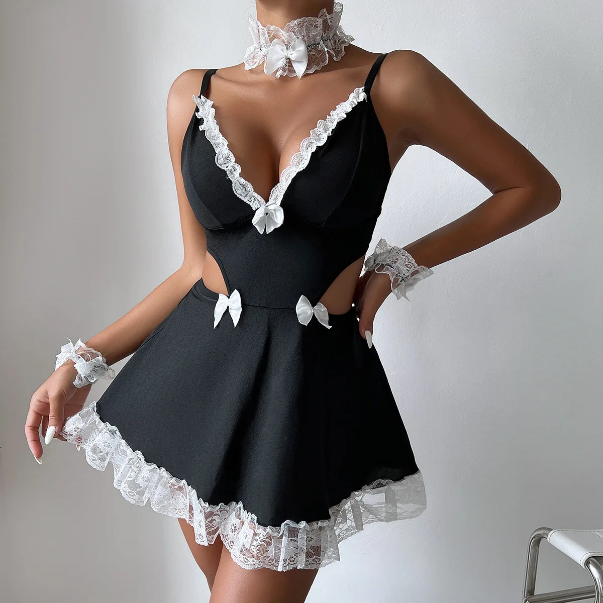 Dress Lace lace deep V-strap bow skirt Women's summer dress Female clothing elegant party dresses woman Women's summer dress xxx - Seprincess