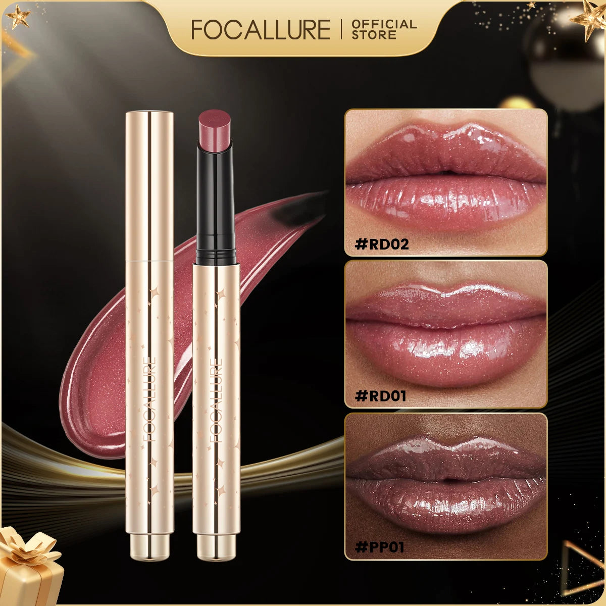 FOCALLURE 7 Color Moisturizing Diamond Lipstick Pen Glitter Shimmer Lip Gloss Stick Sparkling Lip Balm Lip Tint Makeup Cosmetics - Seprincess