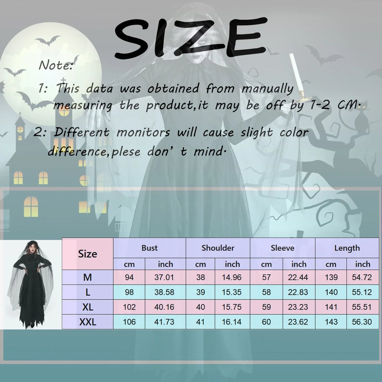 Scary 3 Piece Set Ghost Bride Irregular Maxi Dresses Halloween Party Zombie Vampire Witch Cosplay Costumes Horror Dress+Veil+Hat - Seprincess