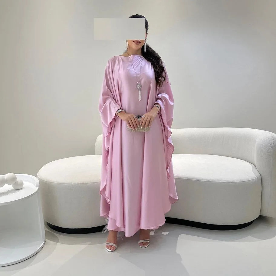 Shiny Satin Abaya Butterfly Dress Simple Saudi Muslim Abayas Dubai 2024 Luxury African Dresses for Women Turkish Islamic Clothes - Seprincess