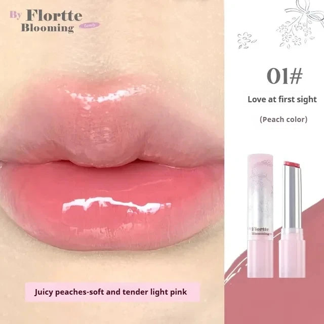 FLORTTE Lipstick Blooming Lovely Series Mirror Water Lip Glaze  Not Easy to Stick Cup Solid Lip Balm Cute Girls Makeup