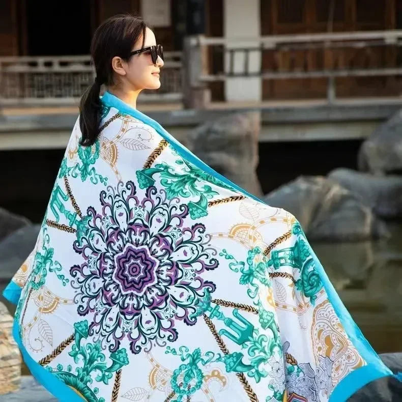 90x180cm Bikini Bathing Swimwear Cover Up Sarong Wrap Scarf Twill Cotton Pareo Beach Cover-Ups Women Large Beach Dress - Seprincess