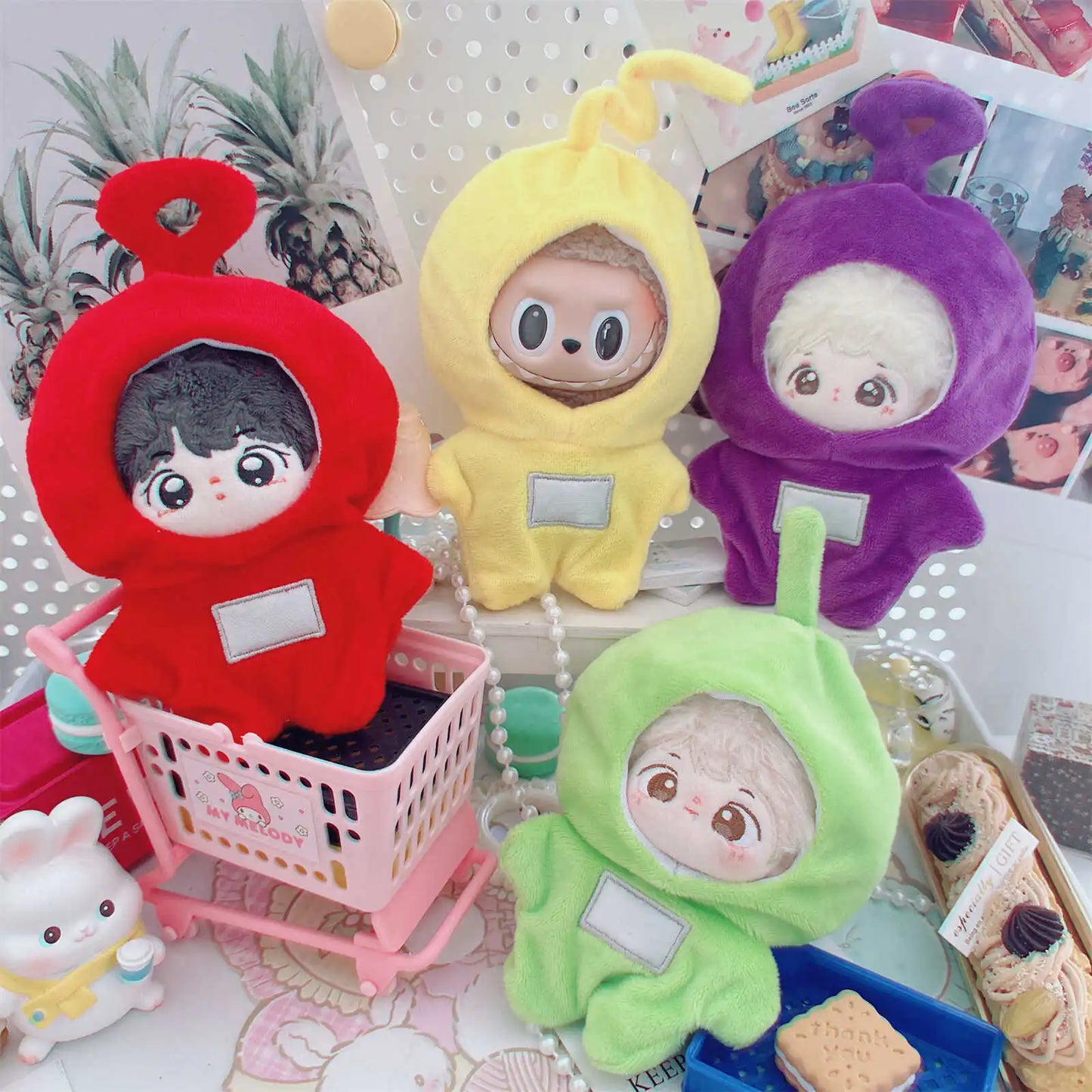 10-15Cm Anime Kawaii Teletubbies Cotton Doll Clothes Labubu Plush Doll Jumpsuit Hat Plushie Baby Crawling Clothes Accessories - Seprincess