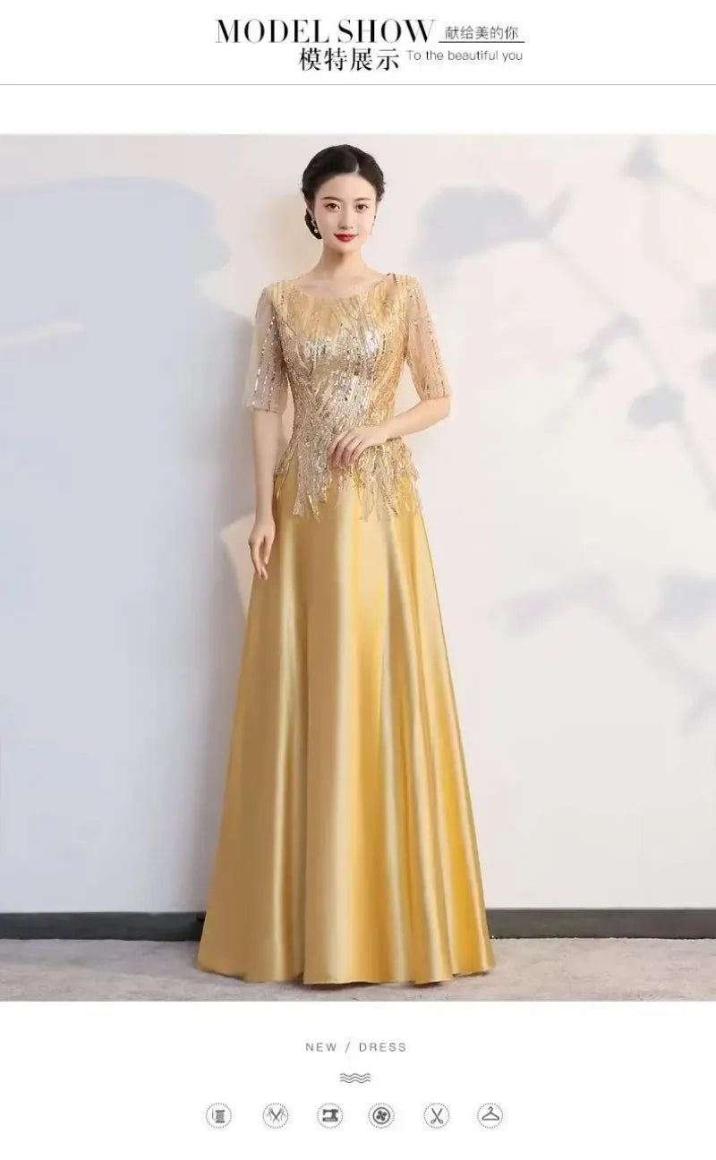 Autumn Women Sequins Long Satin Slip Dress Spaghetti Strap Party Dress Elegant Gold Silk Sexy Maxi Long Dress Club Wear New - Seprincess