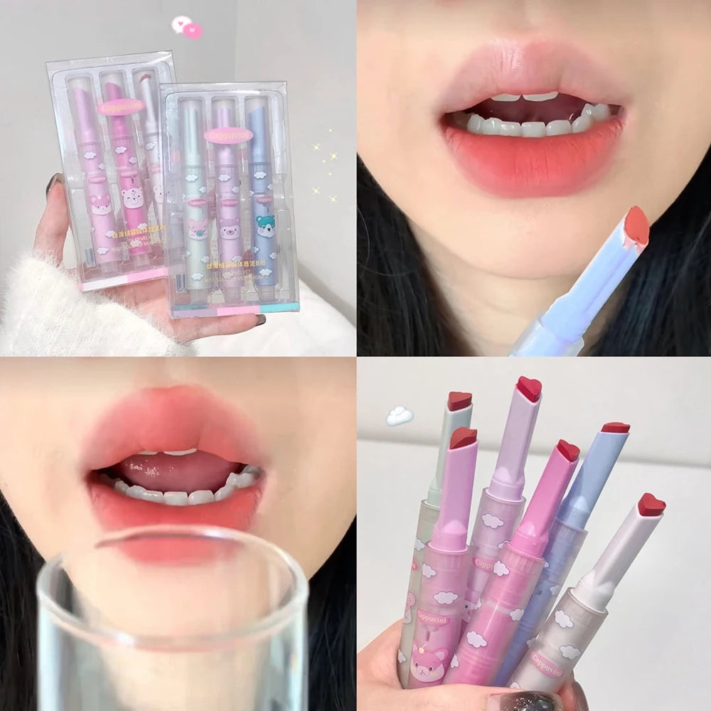 6 Colors Heart-shaped Velvet Lipstick Makeup Waterproof Non-stick Cup Matte Solid Lip Tint Pen Lasting Sexy Red Lipstick Pencil - Seprincess