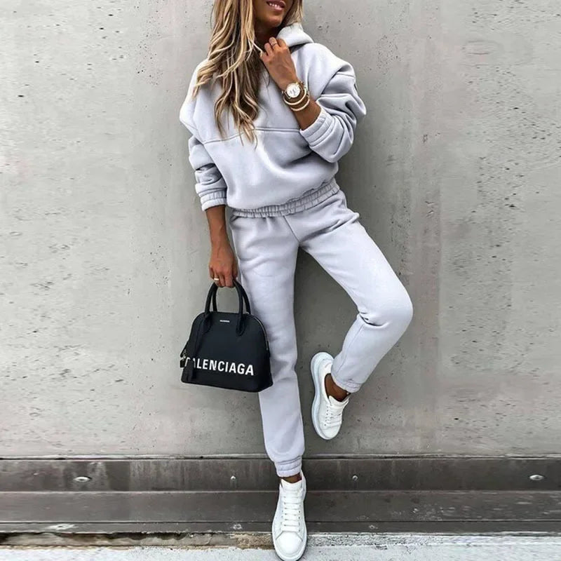 Hoodies Suit Autumn Winter Solid Casual Tracksuit Women Fleece 2 Pieces Set Sports Sweatshirts Pullover Home Sweatpants Outfits - Seprincess