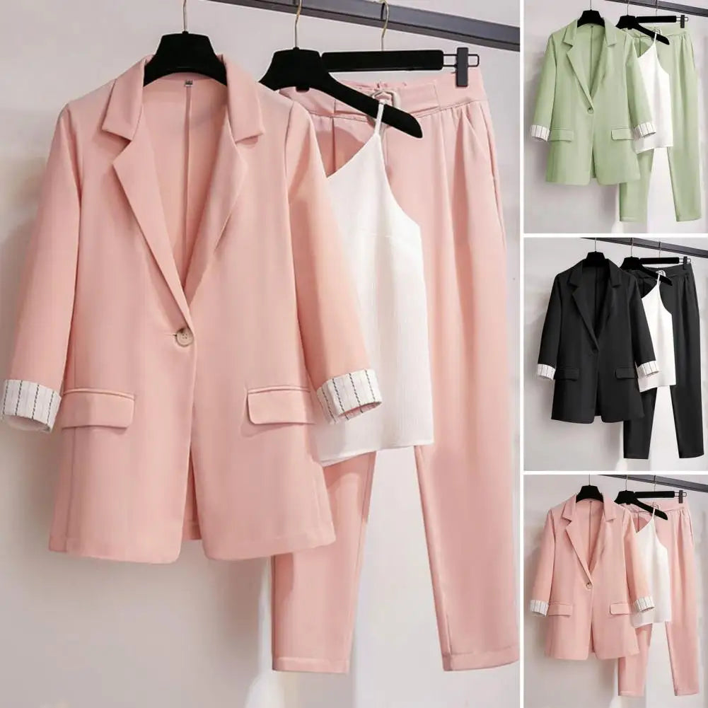 Chic Lady Business Outfit Three Piece Set Blazer Suit Pants Vest Set OL Style Notch Collar Women Business Outfit Commute - Seprincess