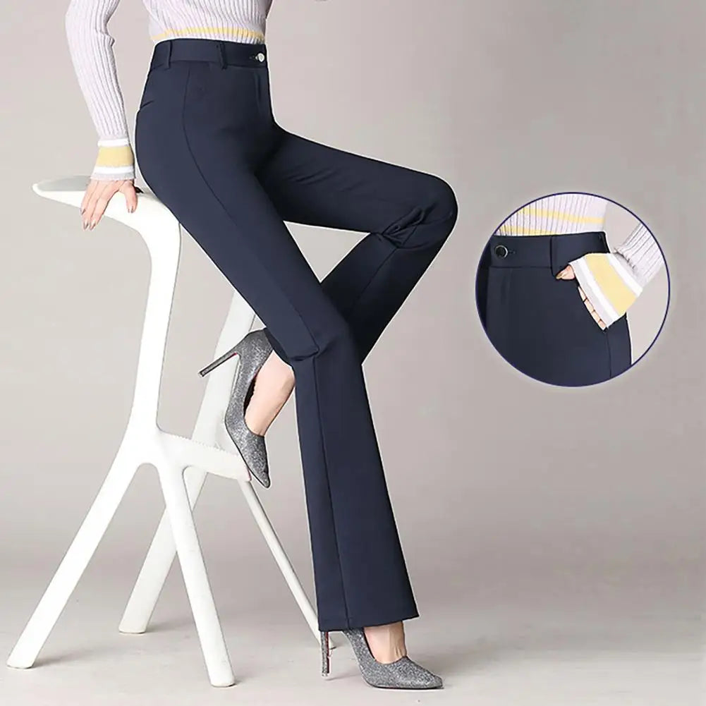 Fashion Tighten Belly Flared Style Solid Colors Elastic Formal Long Stretch Office Lady Trouser Long Trousers Straight