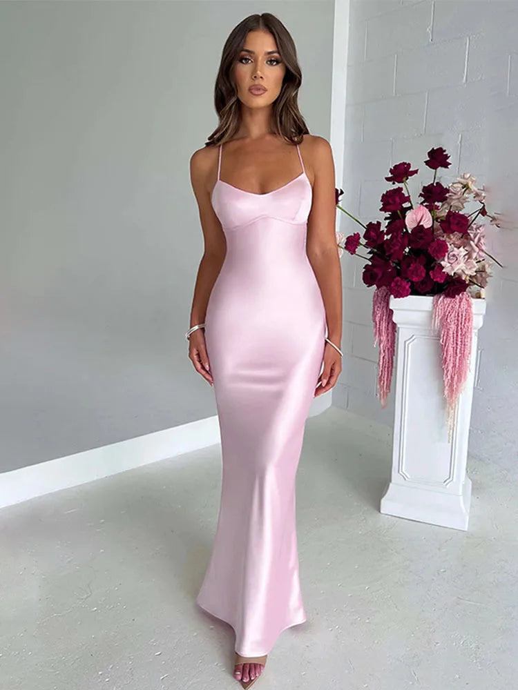 Avrilyaan Satin Backless Slim Sexy Dress Women 2024 Bodycon Long Summer Dress Mermaid Elegant NightClub Party Dresses Vestidos - Seprincess