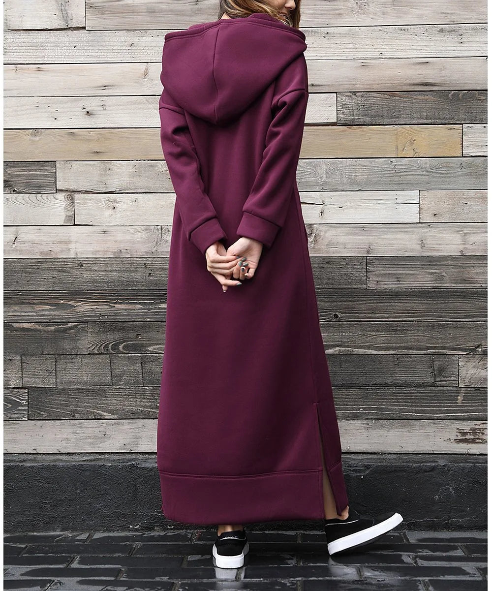 Autumn Winter Women's Loose Knitted Hooded Long Dress Plush Warm Casual Large Pocket Dresses For Women