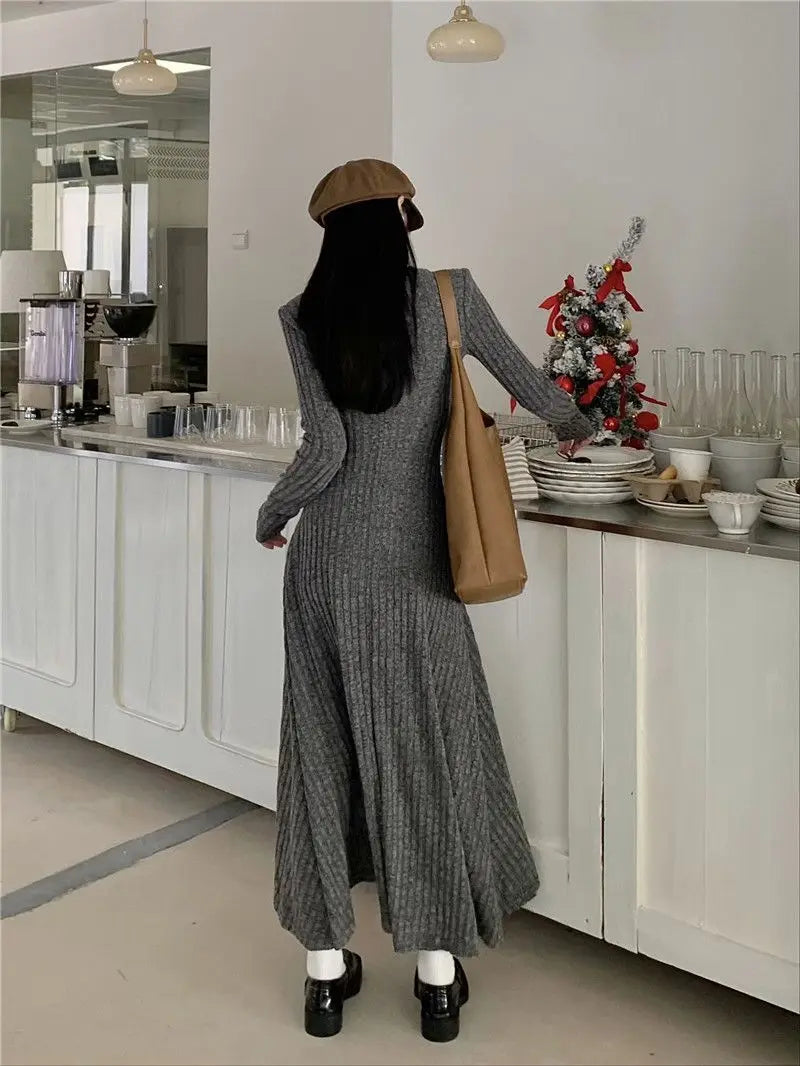 2024 Korean High-end Knitted Dress for Women Autumn/Winter Slim Fit Fashionable Versatile Long-sleeved Woolen Dress for Women - Seprincess