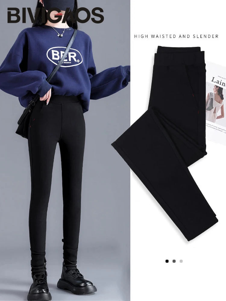 BIVIGAOS New Spring Autumn Skinny Stretch Black Pencil Pants Women Slim Casual Woven Leggings Jeans Korean Pocket Magic Pants