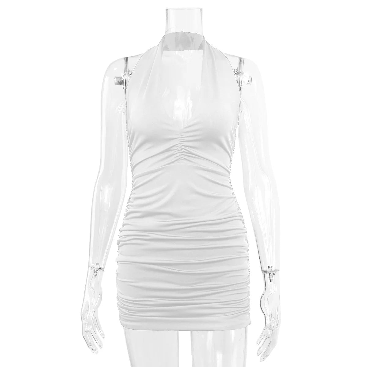 Sexy Deep V Evening Party Sleeveless Backlss Dress 2024 Summer Short White Halter  Dresses Women Tight Club Mini Dress Clubwear - Seprincess