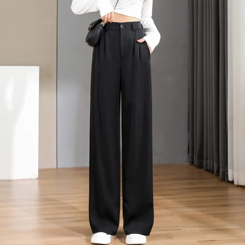 Women Chic Office Wear Straight Pants Vintage High Ladies Trousers Baggy Korean 2024 Spring/Summer/Autumn Wide Leg Female