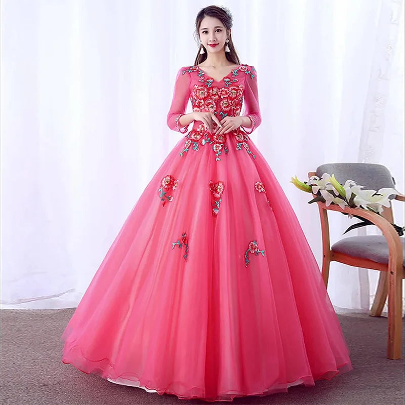 DSP Elegant A Line V Neck Long Sleeves Quinceanera Dresses for 15 Year Old Girl Graduation Party Dresses Gala Prom Gown - Seprincess