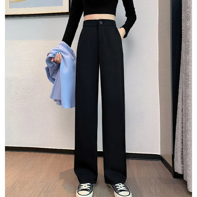 Women Solid Color Straight Pants Spring Autumn Casual Long Pants With Elastic waist Female Basic OL Full Trousers