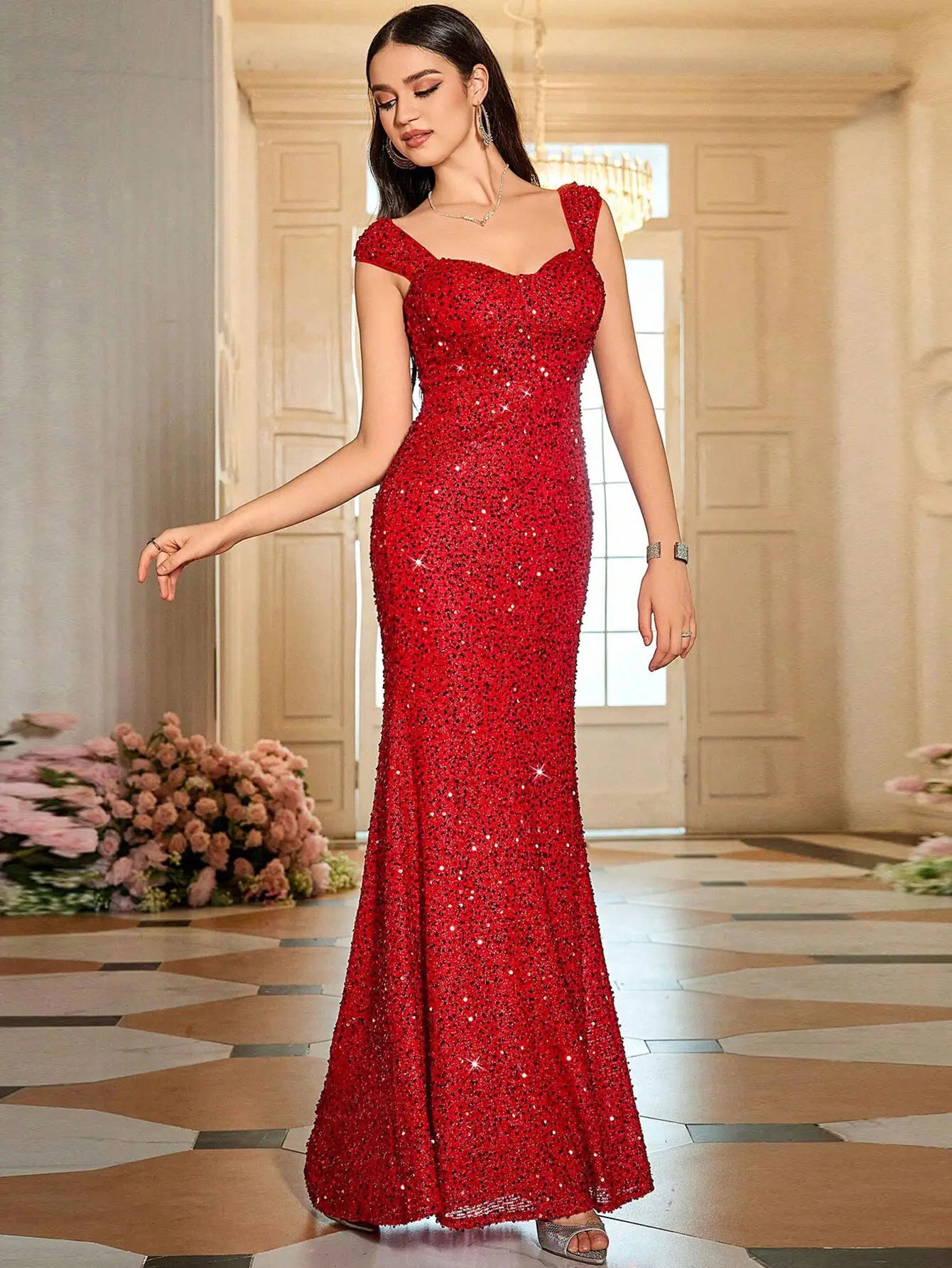 Sexy elegant prom wedding evening dresses for women 2024 luxury red birthday party dress woman maxi sequin summer dress vestidos - Seprincess