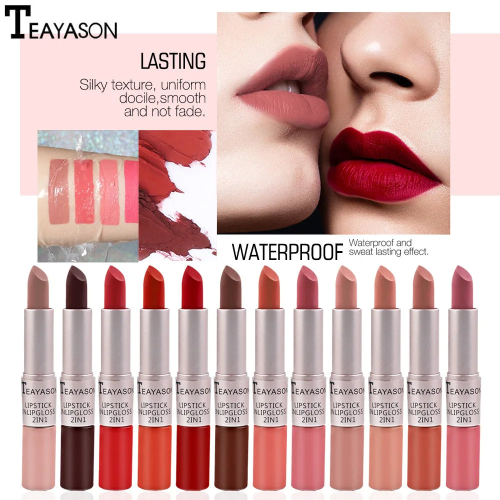 1PC Pink Lipstick Sexy Lip Gloss 2 In 1 Lip Tint Waterproof Long -Lasting Moisture Red Lip Matte Lipstick Make-Up For Women - Seprincess