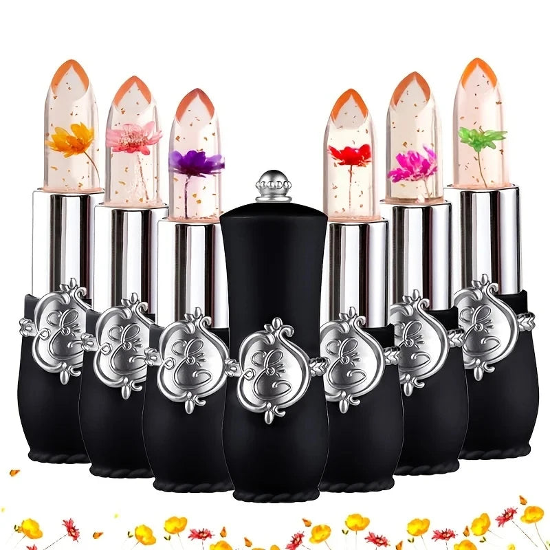 Flower Jelly Lipstick Set Temperature Change Moisturizer Flower Lipglaze Long Lasting Lip Balm Magic Color Change Lip Gloss - Seprincess