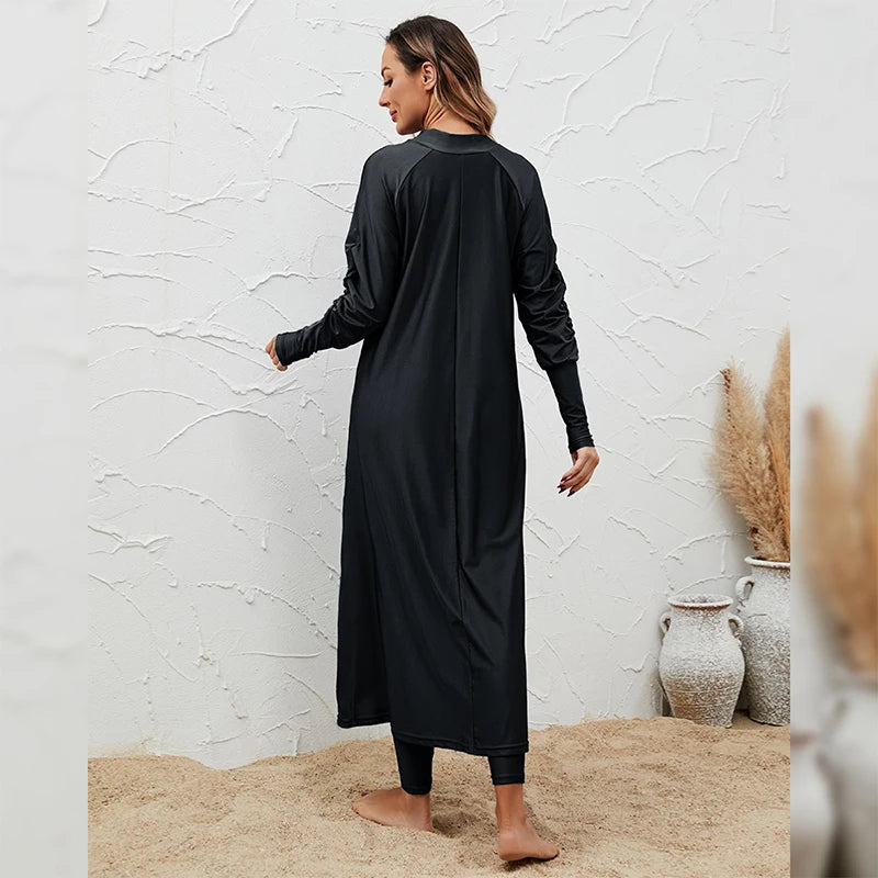 2024 Summer Dubai Abaya 3 Piece Set Black Burkini Muslim Mujer Modest Swimwear Women With Swim Cap Robe Femme Musulmane Clothing - Seprincess