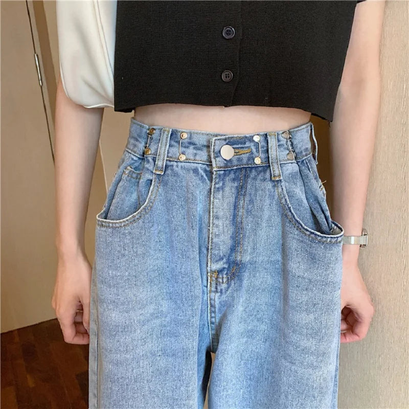 Spring Autumn High Street Network Red Denim Pants Female Y2k Korean Version High Waist Loose Leg Straight Leg Mopping Pants Tide