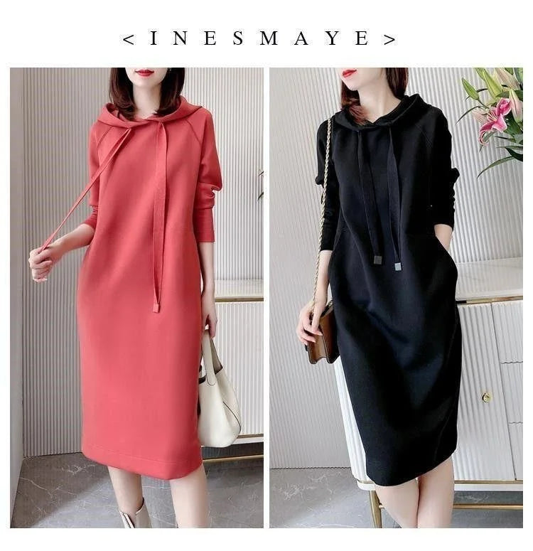 Women's Loose Casual Long Sleeve Hooded Dress Elegant Winter Party Warm Dresses For Women - Seprincess