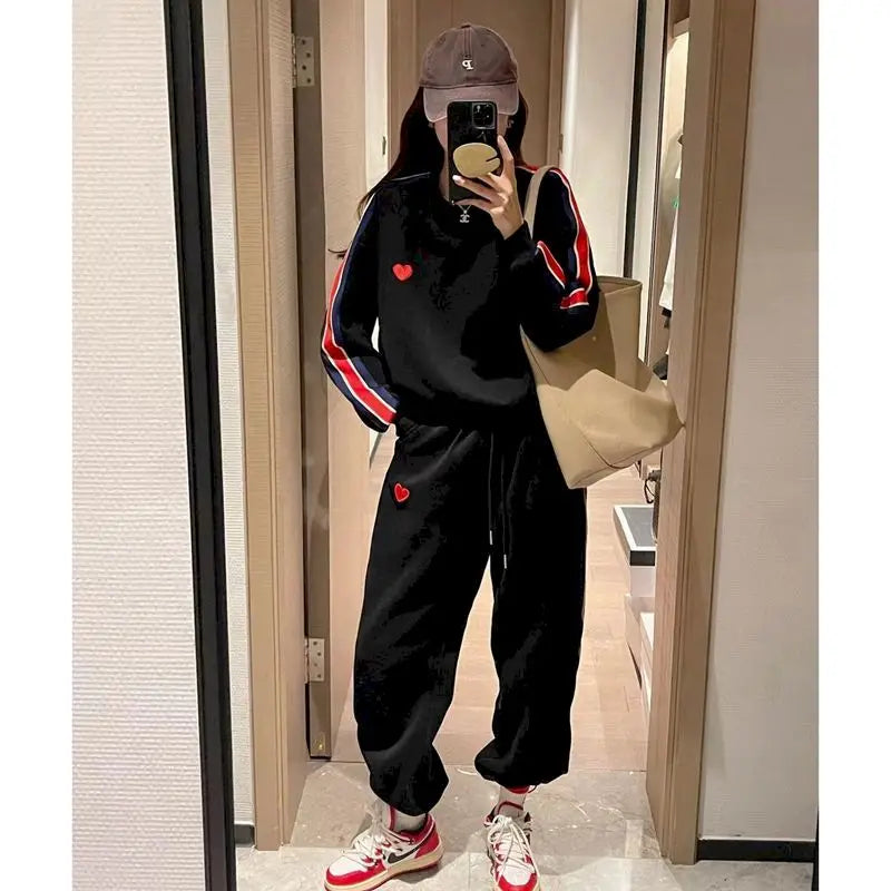 Harajuku Printed Embroidery Women's Tracksuit Korean Oversized Hoodies+Sweatpants Suit Women Streetwear 2 Piece Sets Y2k Clothes - Seprincess