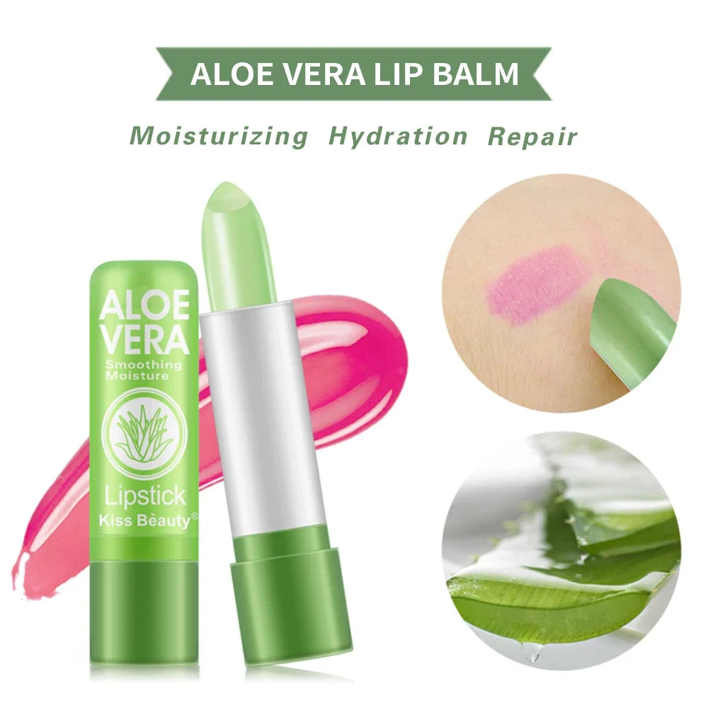 Moisturizing Aloe Vera Lipstick Temperature Color Changing Lip Balm Lasting Nourishing Lip Care Anti-drying Exfoliating Lipstick - Seprincess