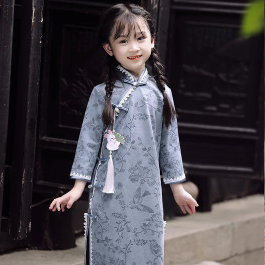 Children's Hanfu Cheongsam 2023 Autumn Winter New Retro Princess Dress Chinese Traditional Qipao Baby Girl Qipao Dress Kids - Seprincess