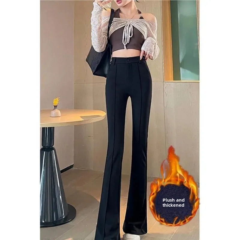 Black High-Waisted Slimming Casual Trousers Women's Summer 2024 New Style Draped Slim Fit Flared Leggings Fashionable Smooth Sil