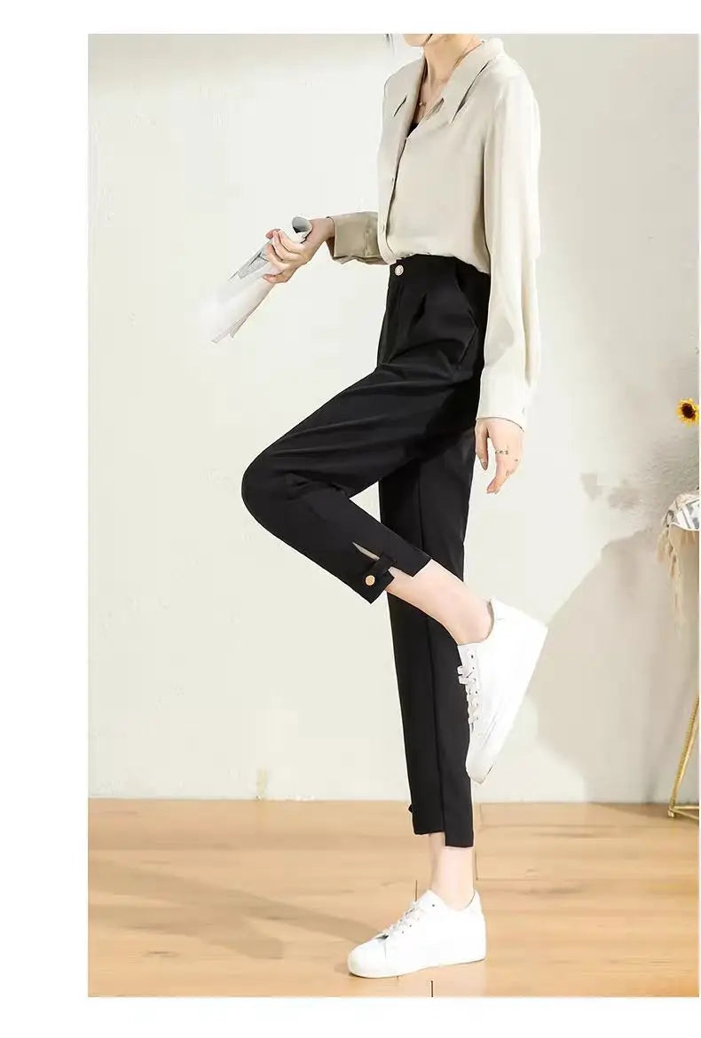 New Black Suit Pants For Women 2023 Spring/summer Straight Barrel Irregular High Waist Casual Cropped Wide Leg Pants