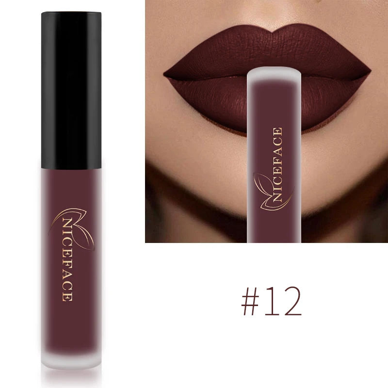 NICEFACE Hot Color Lip Gloss Waterproof Matt Lipgloss Lasting Nude Liquid Lipstick Cosmetic Sexy Women Lip Tint Makeup Lip Stain