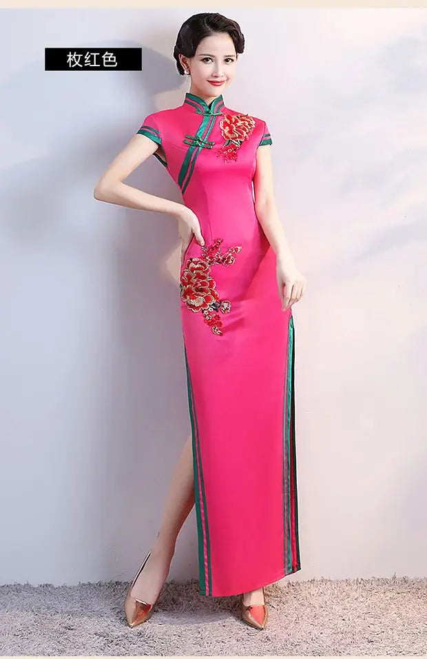 S-5XL Grren Party Cheongsam Vintage Chinese Style Spring Long Evening Dress Oriental Woman Elegant Qipao Vestido - Seprincess