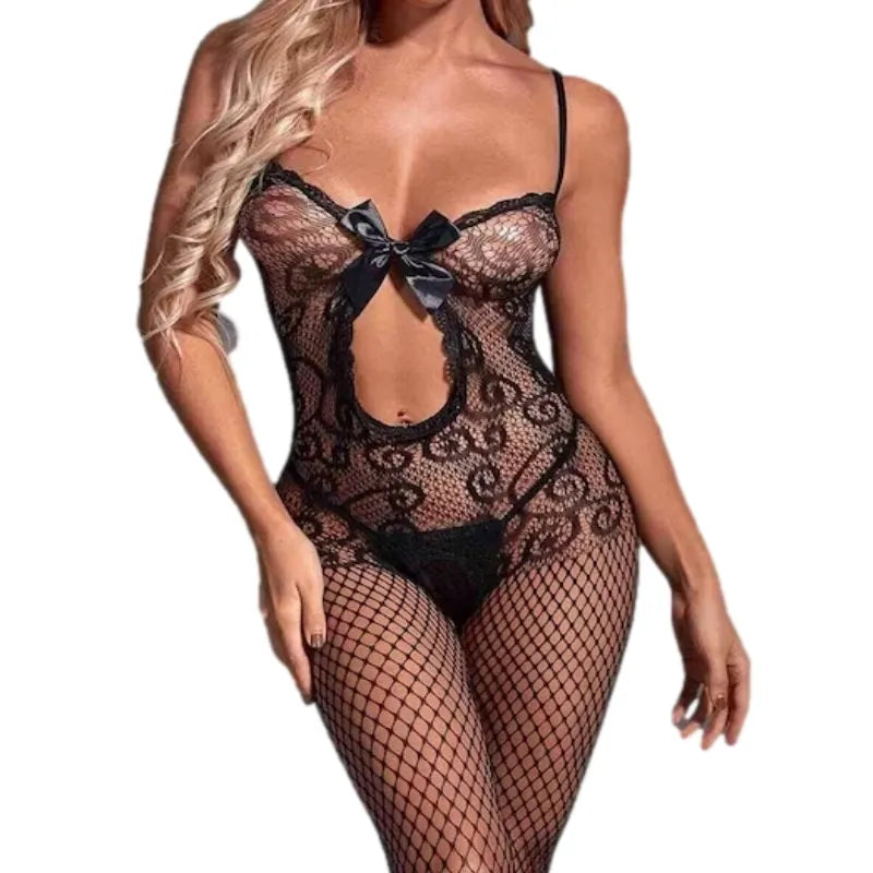 High Waist Bodysuit Fishnet Transparent Bodystocking Sexy Crotchless Lingerie Women Erotic Costumes Mesh Hollow Teddy Bodysuits