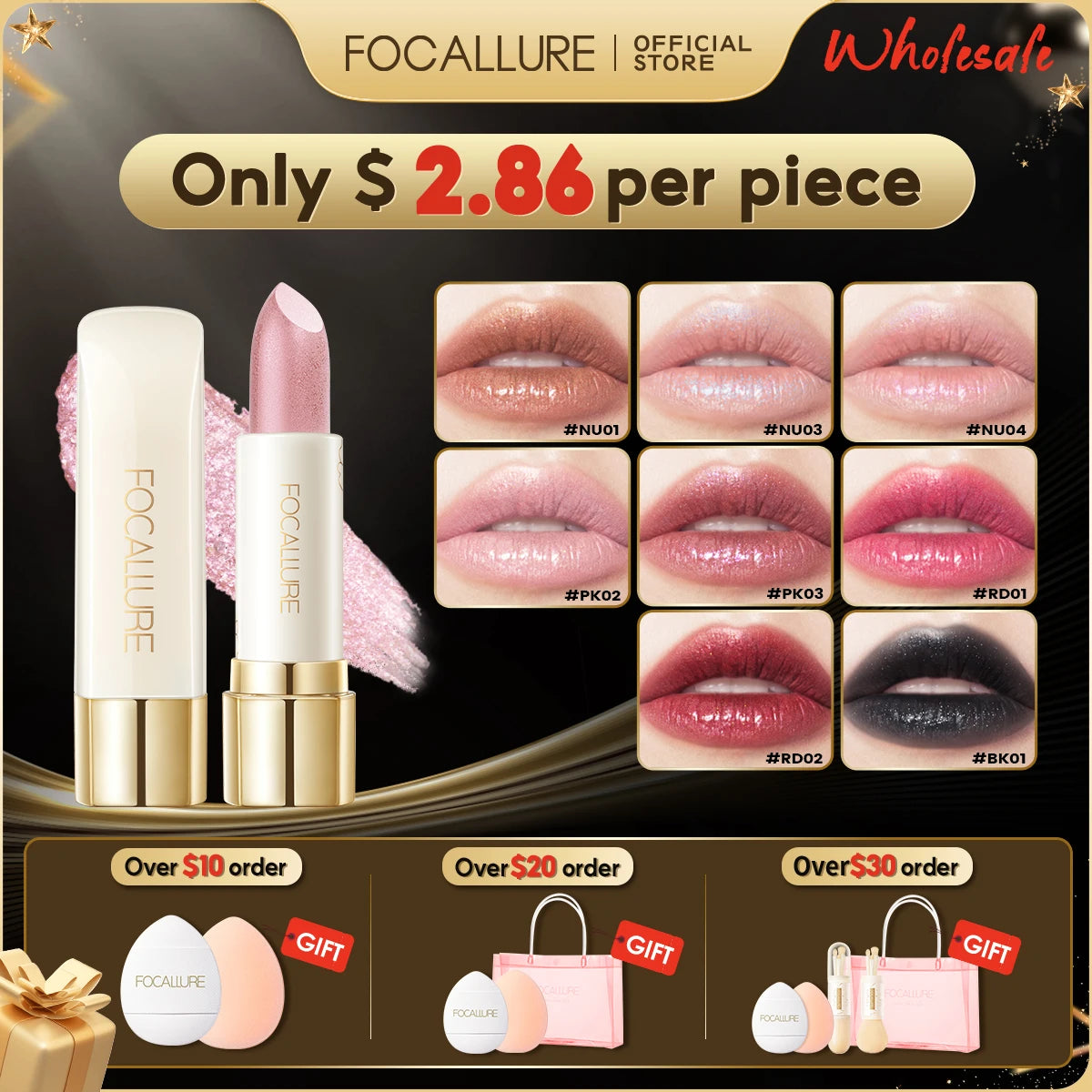 FOCALLURE Wholesale 8 Pcs/Set Diamond Shiny Lipstick Moisturizing Long Lasting Shimmer Lip Tint Lip Balm Pen Makeup Cosmetics - Seprincess