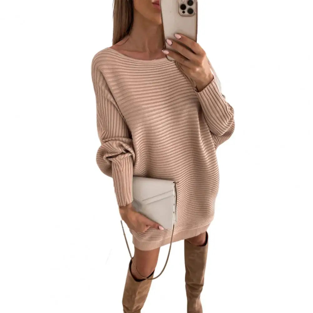 Chic Winter Dress Long Sleeves Keep Warm Above Knee Solid Color Fall Mini Dress - Seprincess