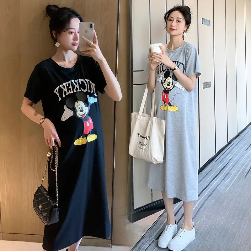 Disney Dongdaemun Maternity Dress Short Sleeve T-shirt Skirt 2022 Summer Cartoon Mickey Printed Summer Dress Fashion - Seprincess