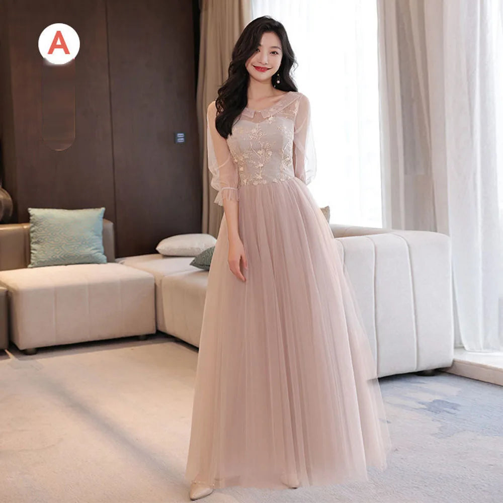 4 Styles Elegant Simple Bridesmaid Dress Women's Tulle Half Sleeves Slim Fit Design A-Line Dress Applique Wedding Party Vestido - Seprincess