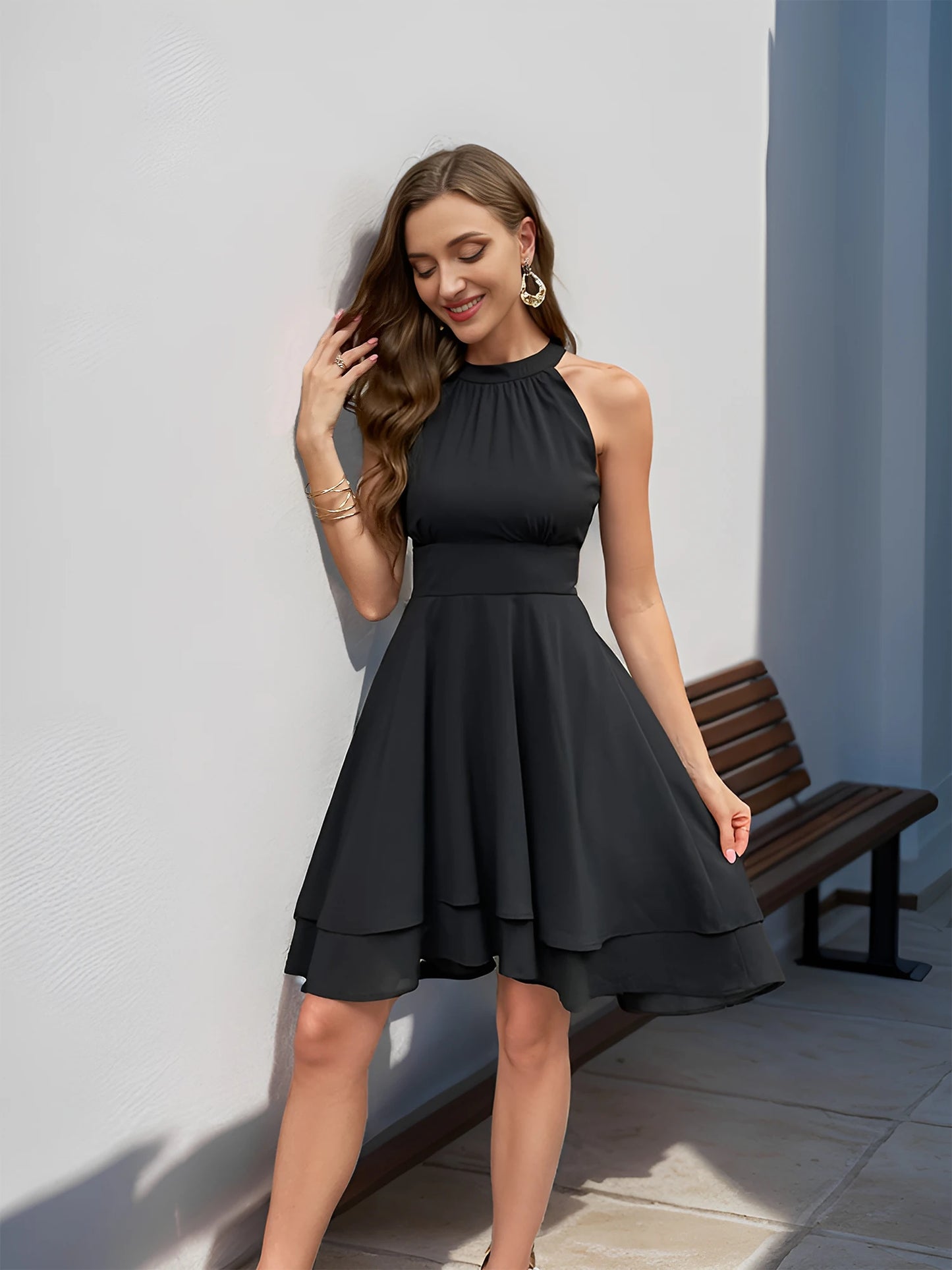 Halter Sleeveless Waist Dress Women Clothing Fashion Korean Slim Fit Black Evening Party Formal Occas Dress Sexy Women's Dress - Seprincess