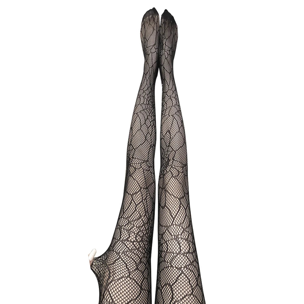 Hollow Out Mesh Tight Stockings Halloween Fishnet Sexy Pantyhose Skull Spider Web Patterned Nylon Stretchy Gothic Dark Pantyhose