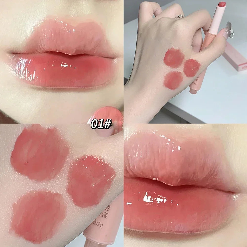 Jelly Pink Lipsticks Pen Moisturizing Lasting Mirror Water Light Solid Lip Gloss Glass Clear Lip Glaze Makeup Korean Cosmetics - Seprincess