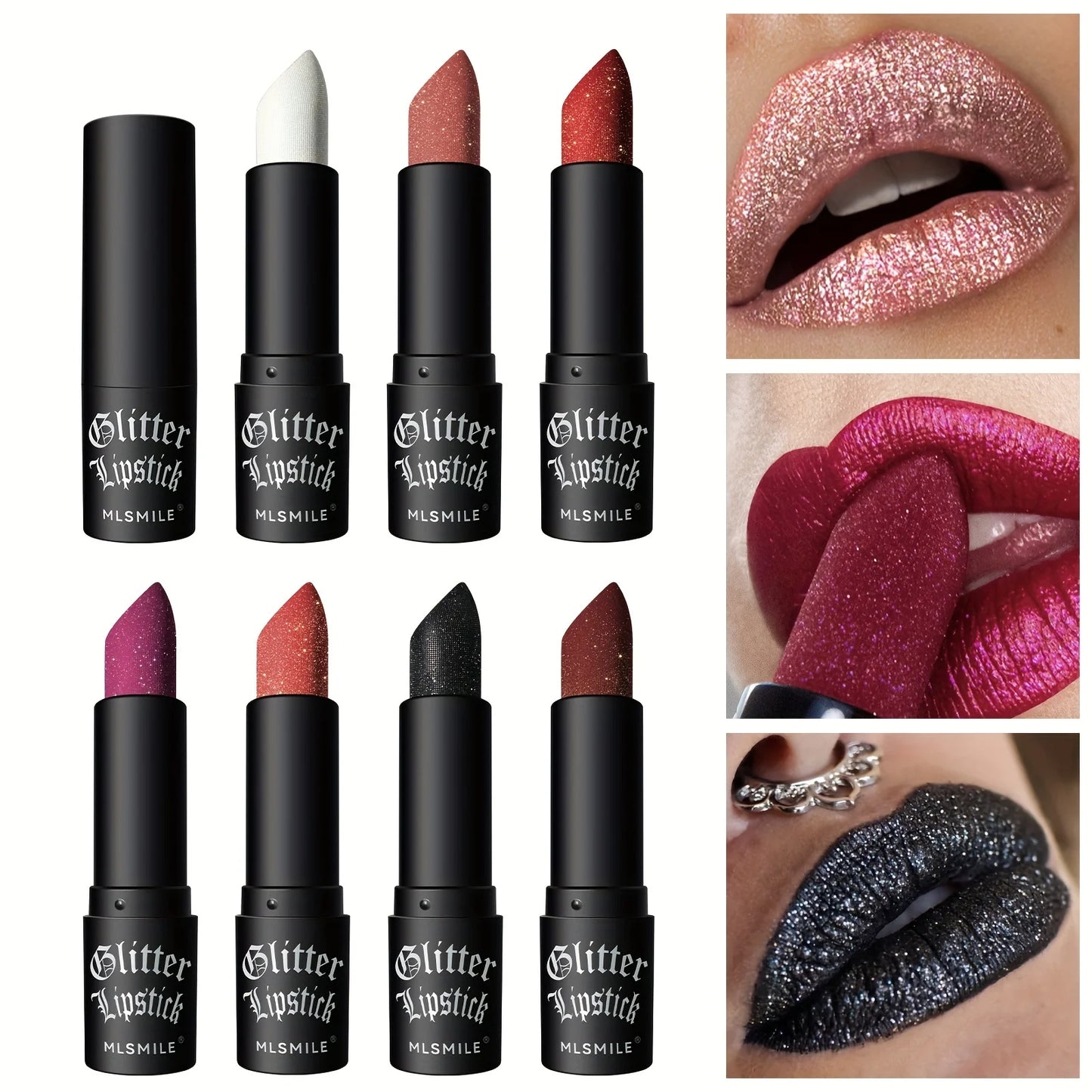 7 Colors Glitter Lipstick Hydrating Sparkling Shine Lip Color Nonstick Highly Pigmented Formula Gives Metallic Finish Lip Makeup - Seprincess